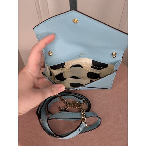 KATE SPADE MONDAY Leather Saffiano Envelope Small Clutch Wallet purse Light Blue - Picture 3 of 9